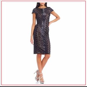 Dress the Population Sequin Midi Dress in Black and Silver